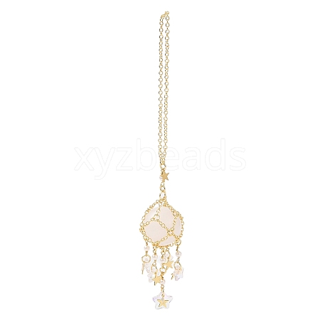 Natural Quartz Crystal with Rack Plating Brass Pendants Decorations AJEW-B023-01G-03-1