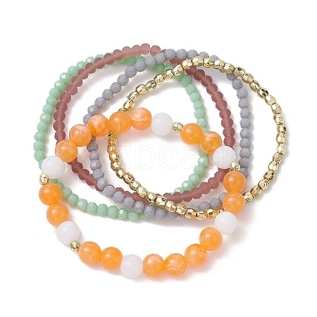 5Pcs 5 Styles Acrylic & Glass Beaded Stretch Bracelet Sets BJEW-JB10607-1