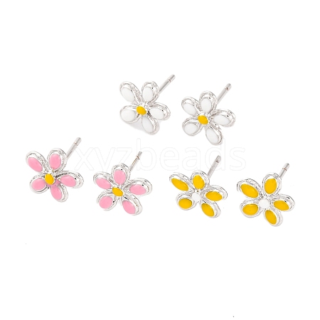 Rack Plating Flower Brass Stud Earrings EJEW-H016-42P-1