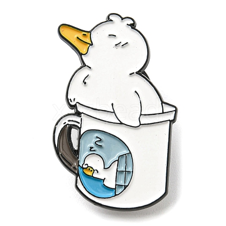 Cartoon Japanese Duck with Cup Enamel Pin PALLOY-D021-05B-EB-1