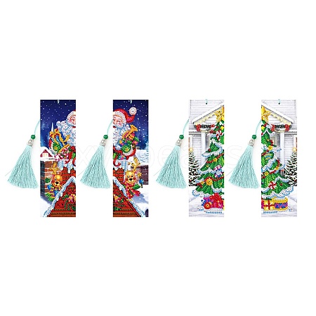 4Pcs Christmas DIY Diamond Painting Bookmarks Kits DIAM-PW0010-19B-03-1