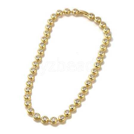 Rack Plating Brass Clear Cubic Zirconia Flat Round Link Chain Necklaces NJEW-Q345-05G-1