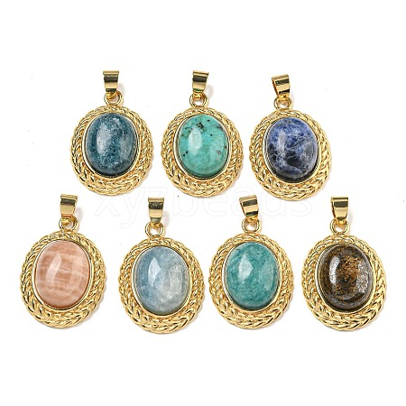 Natural Mixed Stone Oval Pendants G-B079-02G-1