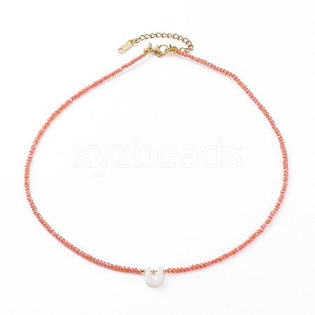 Natural Shell Letter Pendant Necklaces NJEW-JN03305-03-1