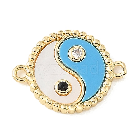 Brass Clear Cubic Zirconia & Natural White Shell & Resin Connector Charms CU-CBA6938-19G-02-1