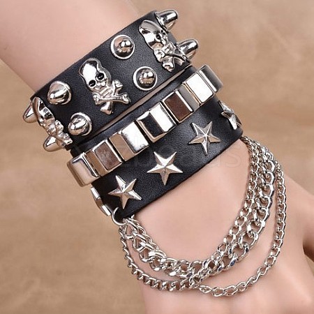 Punk Style Imitation Leather Bangles WG28DDA-01-1