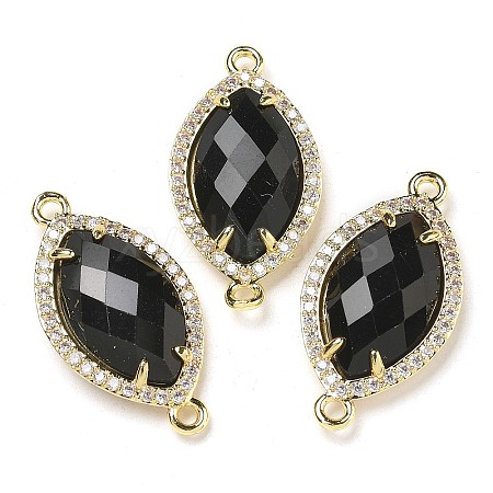 Natural Obsidian Faceted Horse Eye Connector Charms G-G181-07G-08-1