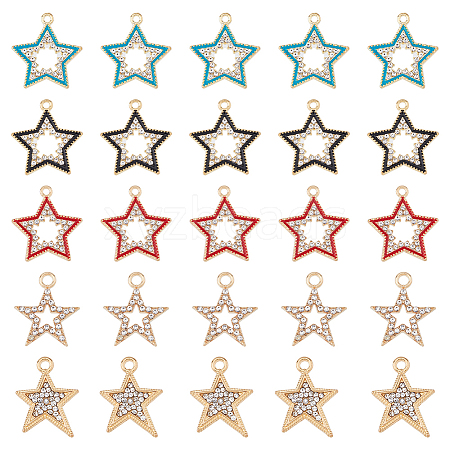 SUPERFINDINGS 50Pcs 5 Style Alloy Crystal Rhinestone Pendants FIND-FH0007-71-1