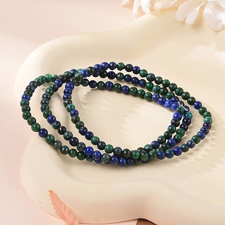 Natural Chrysocolla and Lapis Lazuli(Dyed) Round Bead Stretch Bracelets BJEW-L594-B04-1