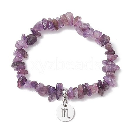 Natural Amethyst Chip Beaded Stretch Bracelets BJEW-JB11133-10-1