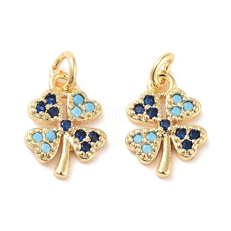 Clover Brass Micro Pave Cubic Zirconia Charms KK-B102-04G-1