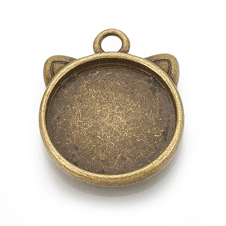 Tibetan Style Alloy Kitten Pendant Cabochon Settings LS-TIBEP-R358-01AB-NR-1