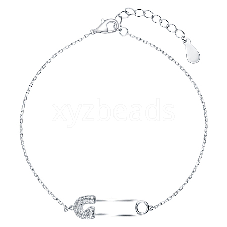 Rhodium Plated 925 Sterling Silver Paperclip Link Bracelets for ZN7381-1
