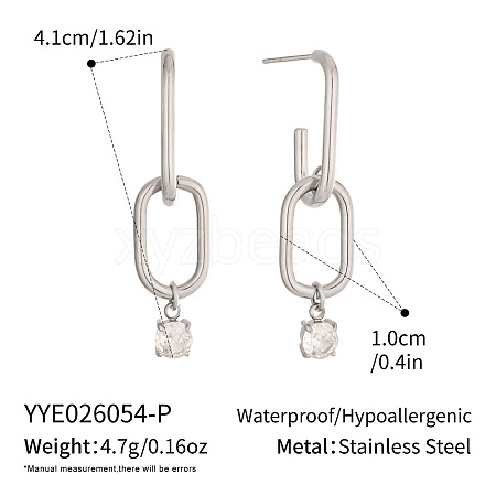 304 Stainless Steel & Cubic Zirconia Stud Dangle Earrings WG6C88A-02-1