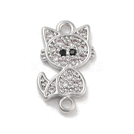 Brass Pave Clear & Black Cubic Zirconia Pet Kitten Connector Charms KK-Z061-01P-01-1