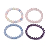 4Pcs Constellation 8mm Round Natural Amethyst & Rose Quartz & White Jade Imitation Aquamarine & White Jade Imitation Morganite Beaded Stretch Bracelets for Women BJEW-JB10633-4