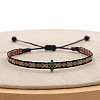 Vintage Bohemian Cotton Cord Braided Bracelets with Brass Micro Pave Green Cubic Zirconia Rhombus Beads HL6263-22-1