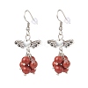 Gemstone Beaded Heart Butterfly Dangle Earrings EJEW-JE05039-3