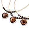 Natural Tiger Eye Heart Pendant Necklaces NJEW-G143-02B-1