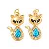 Brass Micro Pave Cubic Zirconia with Synthetic Opal Pendants KK-D096-04B-G-1