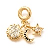 Brass Black & Clear Cubic Zirconia Sun & Star & Moon European Dangle Charms KK-U048-07G-1