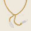 304 Stainless Steel Textured Cable Chain Faux Pearl Bar Tassel Pendant Necklaces for Women YV1047-1-3