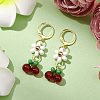 Natural Carnelian Beads & Glass Seed Dangle Hoop Earrings EJEW-MZ00309-02-1