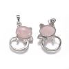 Natural Rose Quartz Kitten Pendants G-L512-R19-2