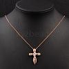 Real Rose Gold Plated Brass Cubic Zirconia Cross Pendant Necklaces NJEW-BB05740-RG-5