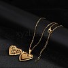 304 Stainless Steel Heart Locket Pendant Cable Chain Necklaces for Women NJEW-M050-04B-G-2