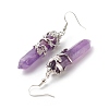 Gemstone Bullet with Flower Dangle Earrings EJEW-G300-02P-4