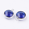 Silver Color Plated Brass Glass Flat Round Charms X-GLAA-M003-A-27S-2