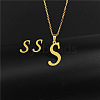 304 Stainless Steel Letter Pendant Necklaces & Stud Earrings Sets WG4BFDA-19-1