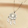 Non-Tarnish Woven Net/Web with Feather 304 Stainless Steel Boho Pendant Necklaces for Women NJEW-G087-05P-1