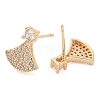 Rack Plating Fan Brass Clear Cubic Zirconia Stud Earrings EJEW-M090-23G-2