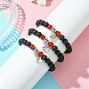 Natural Lava Rock Round & Carnelian Beads Stretch Braclets for Women BJEW-JB11472-2