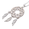 Non-Tarnish Woven Net/Web with Feather 304 Stainless Steel Boho Pendant Necklaces for Women NJEW-G087-06P-2