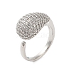 Teardrop Brass Micro Pave Clear Cubic Zirconia Open Cuff Rings for Women RJEW-A046-07P-1