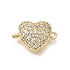 Brass Micro Pave Clear Cubic Zirconia Heart Connector Charms KK-V011-49G-1