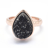 Electroplate Natural Druzy Quartz Crystal Finger Rings RJEW-I055-RG-RS-3