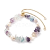 Natural Fluorite Chips & Pearl Beaded Slider Bracelet BJEW-JB08334-01-1