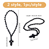 2Pcs 2 Styles Polyester Braided Cord Cross Pendant Prayer Necklaces NJEW-DC0001-18-2