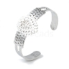 Non-Tarnish 304 Stainless Steel Hollow Leaf Open Cuff Bangles for Women BJEW-U002-07P-1