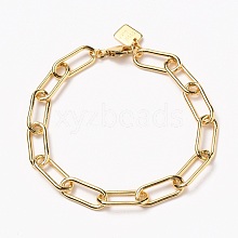 Brass Paperclip Chain Bracelets BJEW-H537-10G