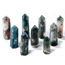 Natural Moss Agate Pointed Prism Bar Home Display Decoration G-PW0007-104A