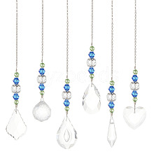 AHADERMAKER 6Pcs 6 Style Transparent Glass Pendant Decorations HJEW-GA0001-43