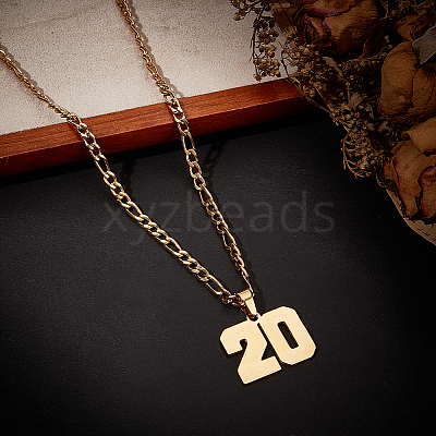 1Pc 304 Stainless Steel Figaro Chain Number Pendant Necklaces NJEW-BBC0001-28A-G-1