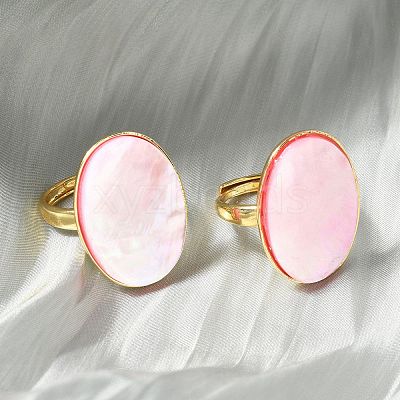 Oval Dyed Natural Shell Rings KK-P305-12G-1