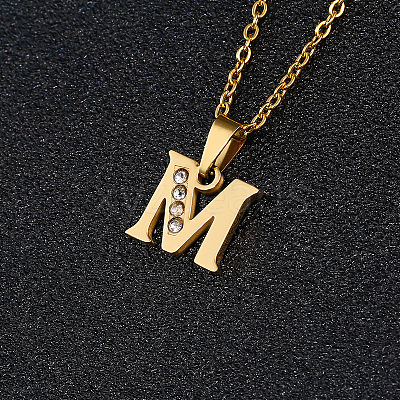 201 Stainless Steel Crystal Rhinestone Initial Pendant Necklaces FS-WG3A711-13-1