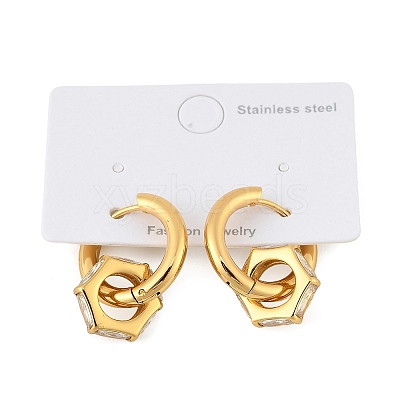 304 Stainless Steel Clear Cubic Zirconia Hoop Earrings EJEW-P343-01G-1